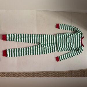 Hanna Andersson Green and White Striped Pajamas with Red Accents